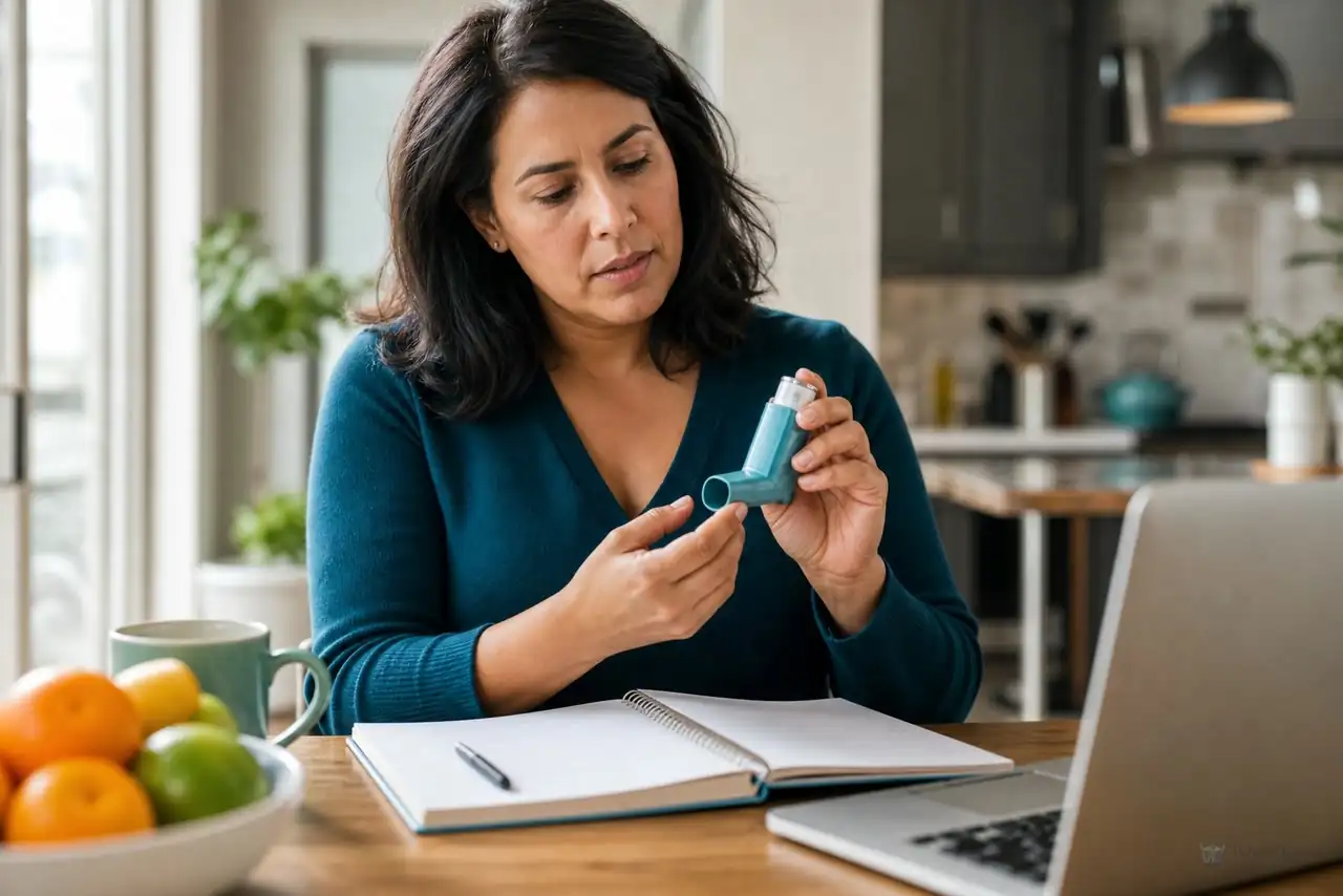 Patient preparing practical notes for inhaler technique