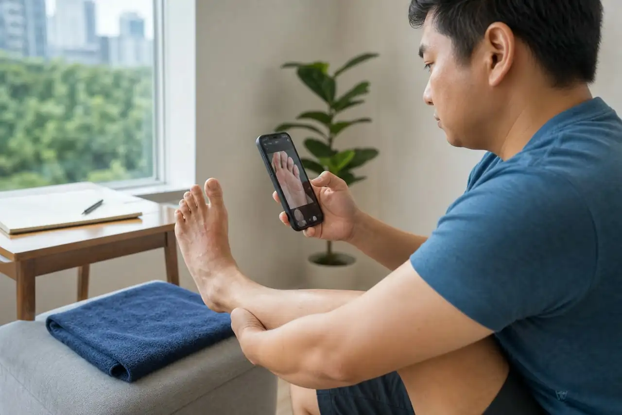 Patient preparing practical notes for athlete's foot and fungal skin concerns