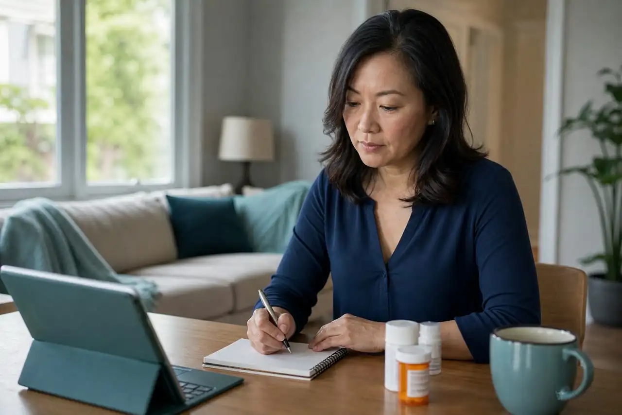Patient preparing practical notes for breast-health screening