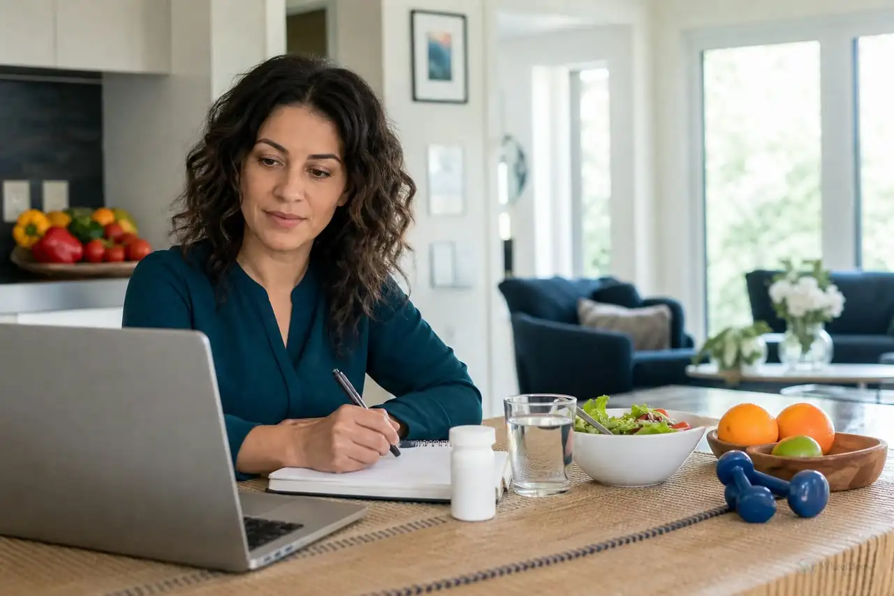 Patient preparing practical notes for weight management through telehealth