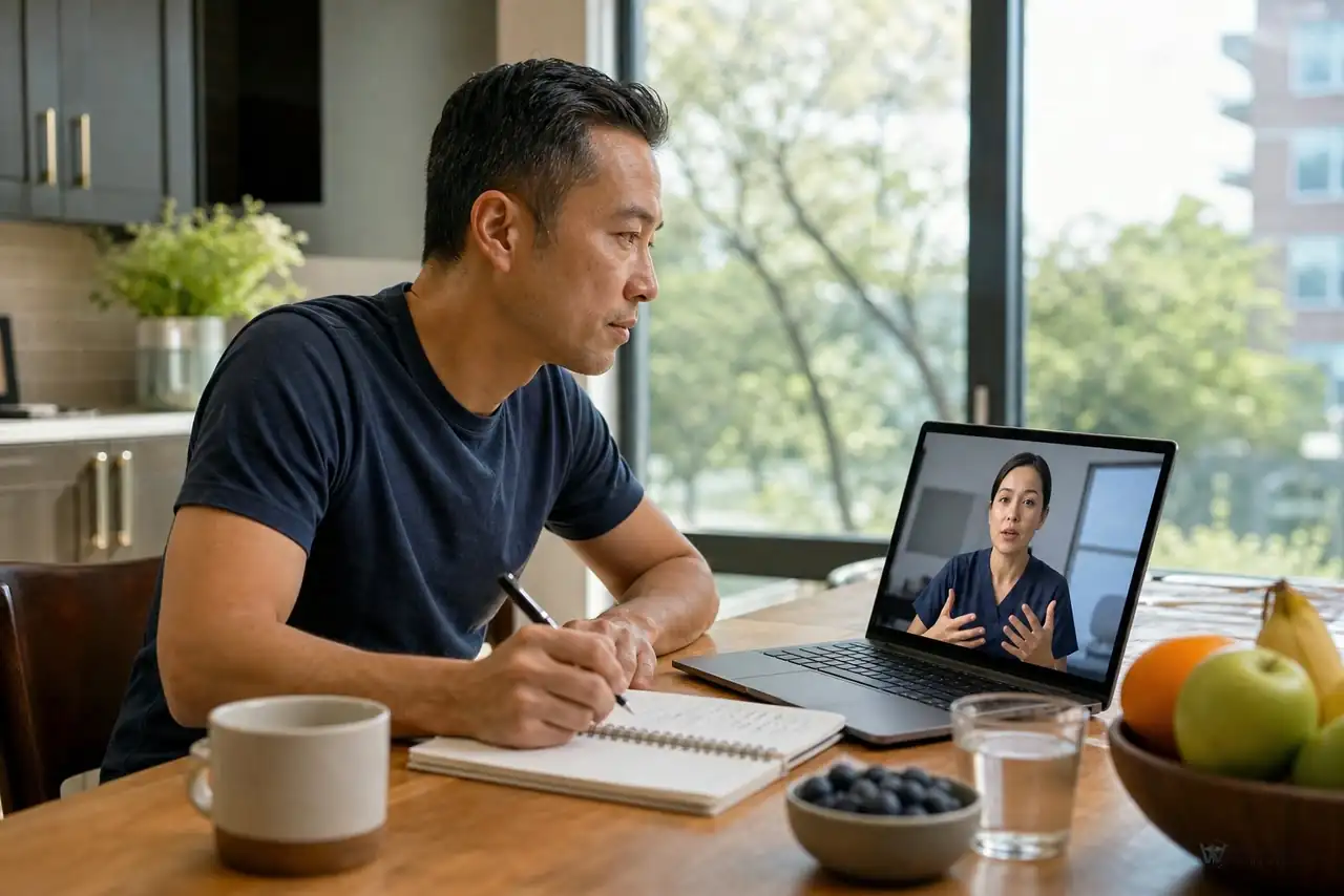 Clinician-guided care planning related to men's health through telehealth