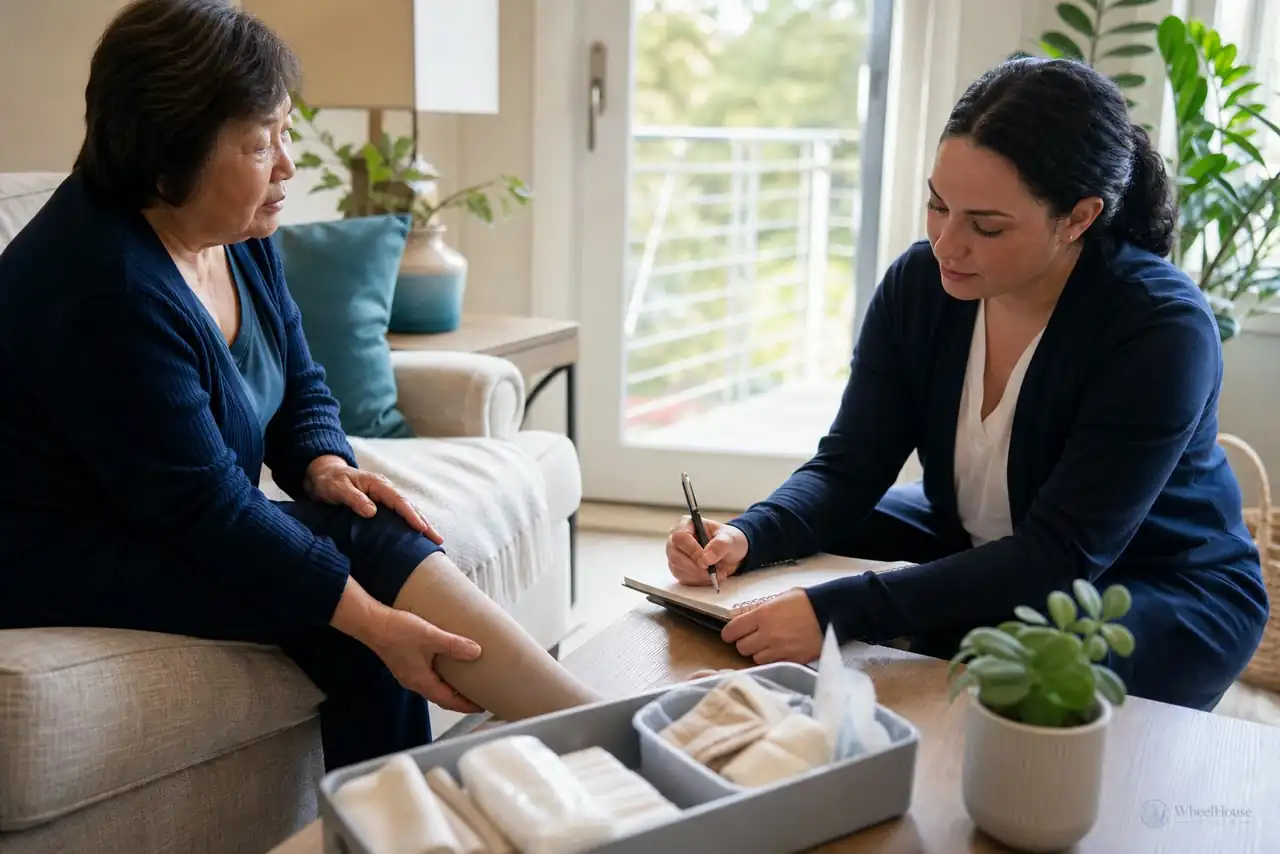 Clinician-guided care planning related to compression therapy for leg swelling or ulcers