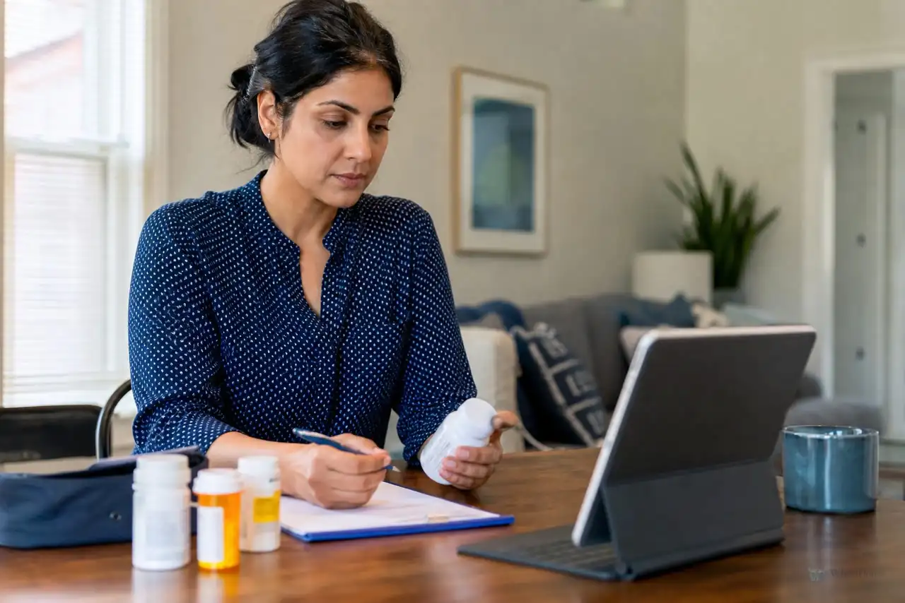 Patient preparing practical notes for a proton-pump inhibitor check-in