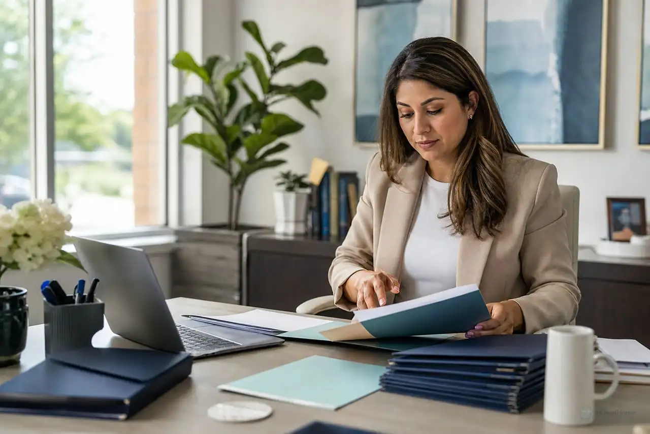 Small business HR manager preparing employee benefit onboarding materials