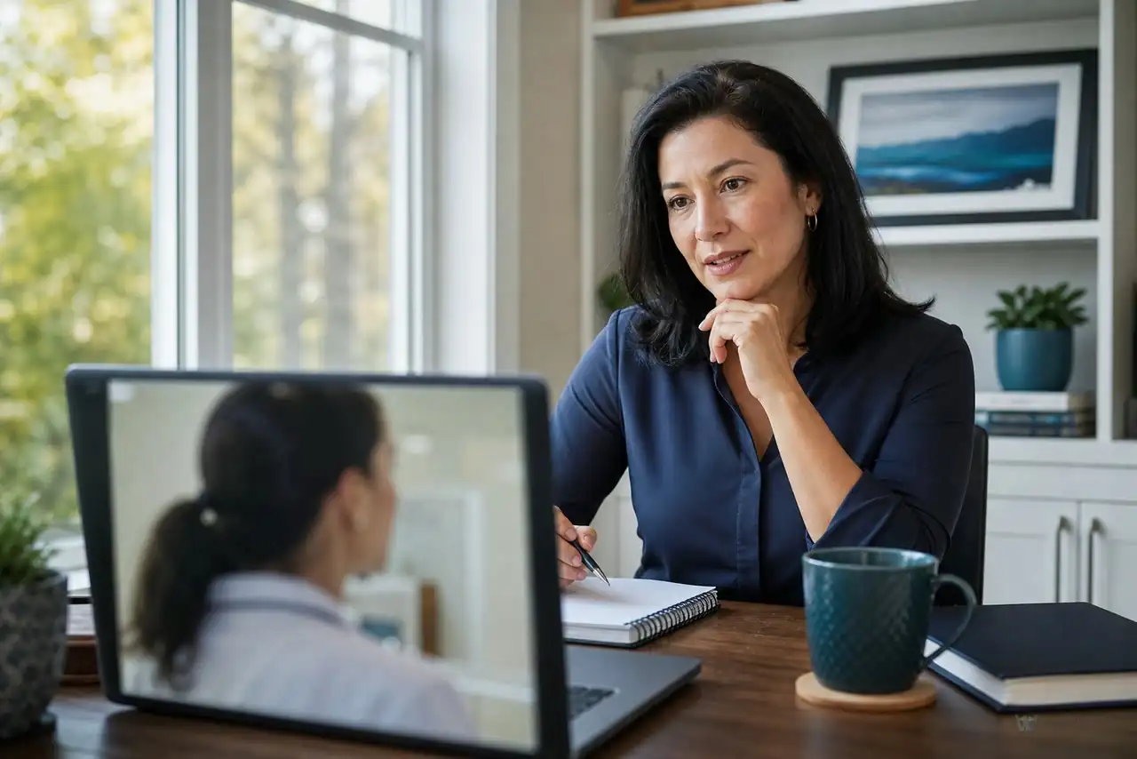 Patient discussing care coordination with a primary care provider by video