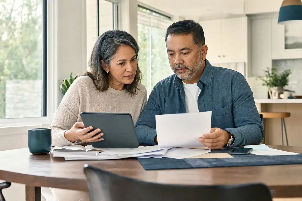 Couple reviewing health insurance network information together