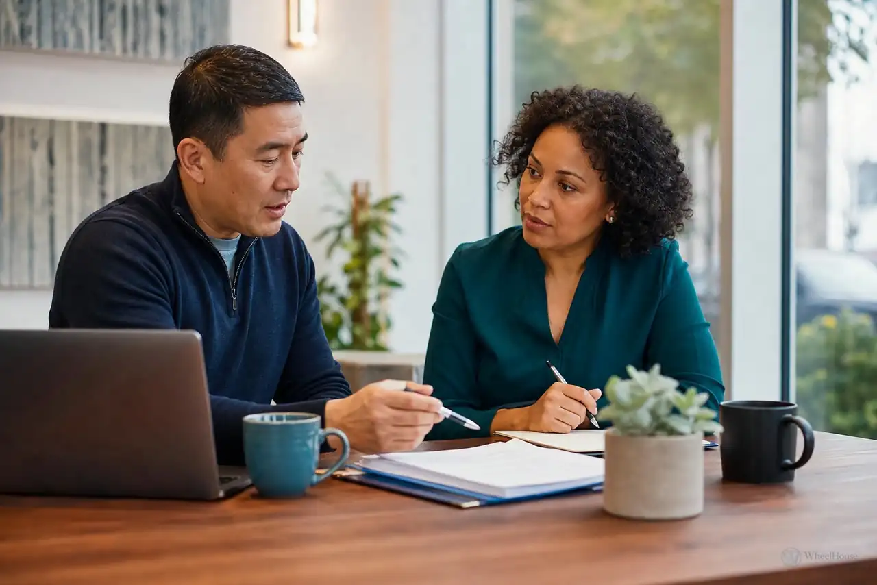 Small business owner meeting privately with an advisor to plan employee benefits