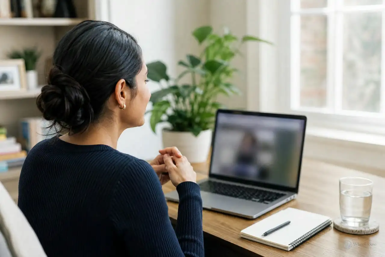 Patient joining a secure video healthcare visit from a home office