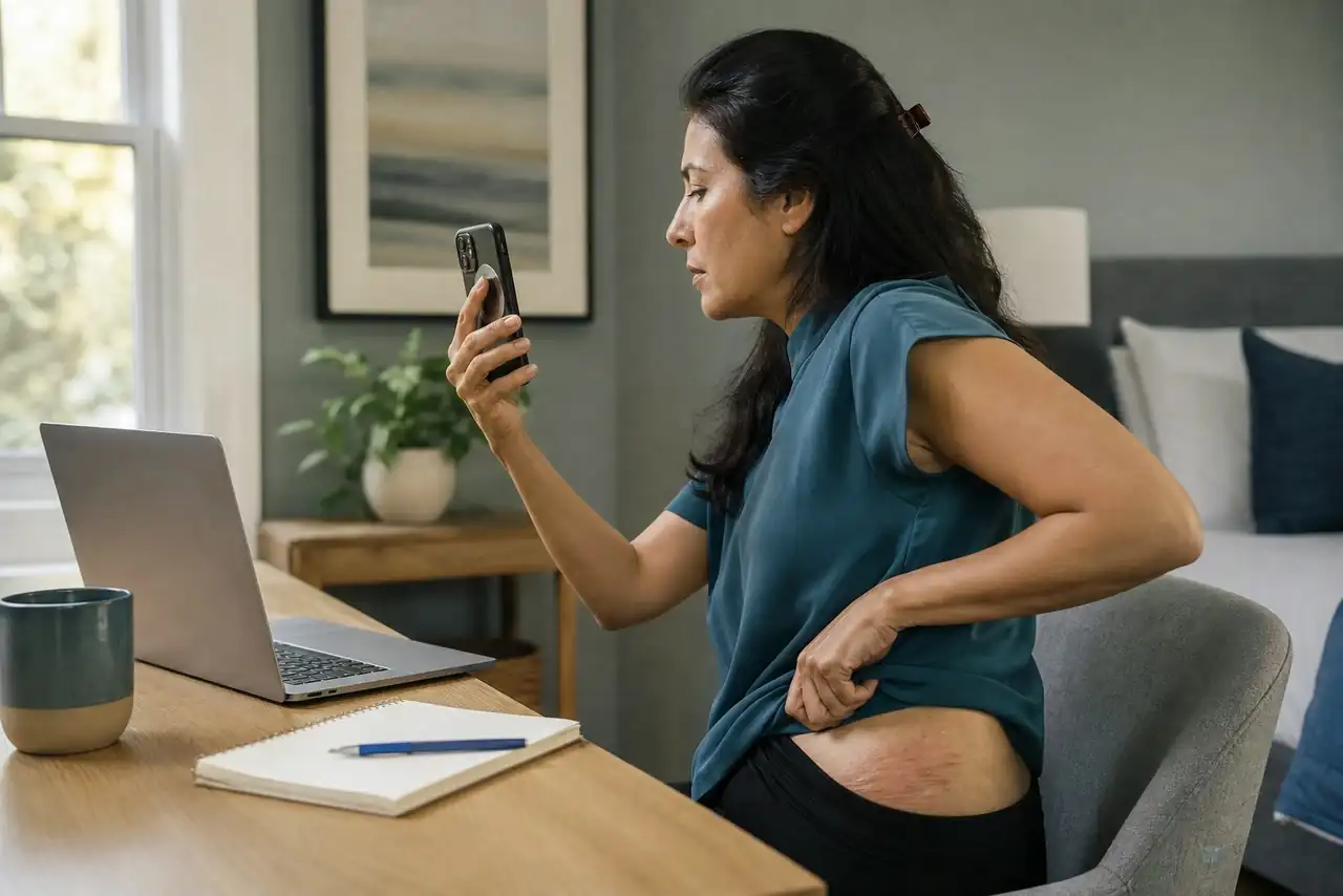 Patient preparing practical notes for hemorrhoid symptoms