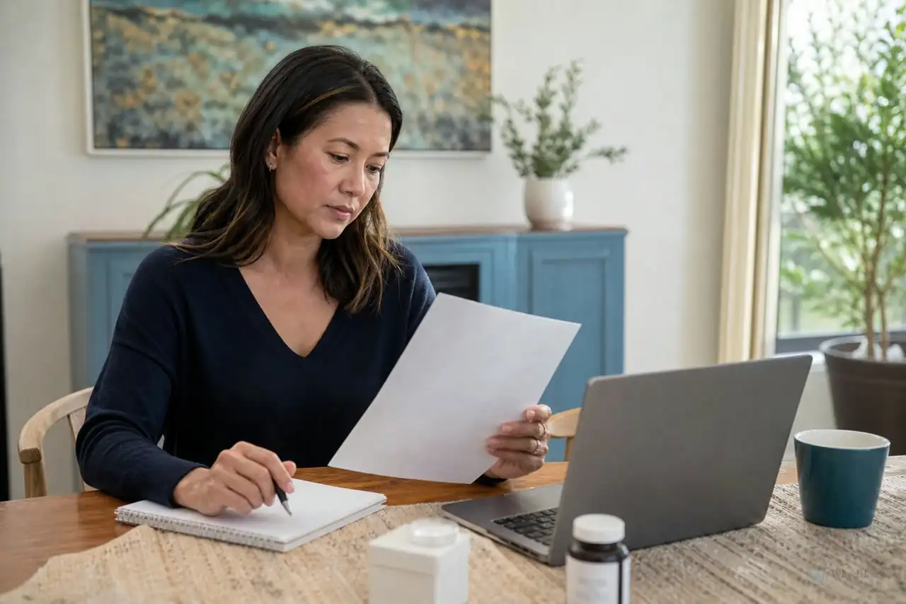 Patient preparing practical notes for discounted cash-pay laboratory access
