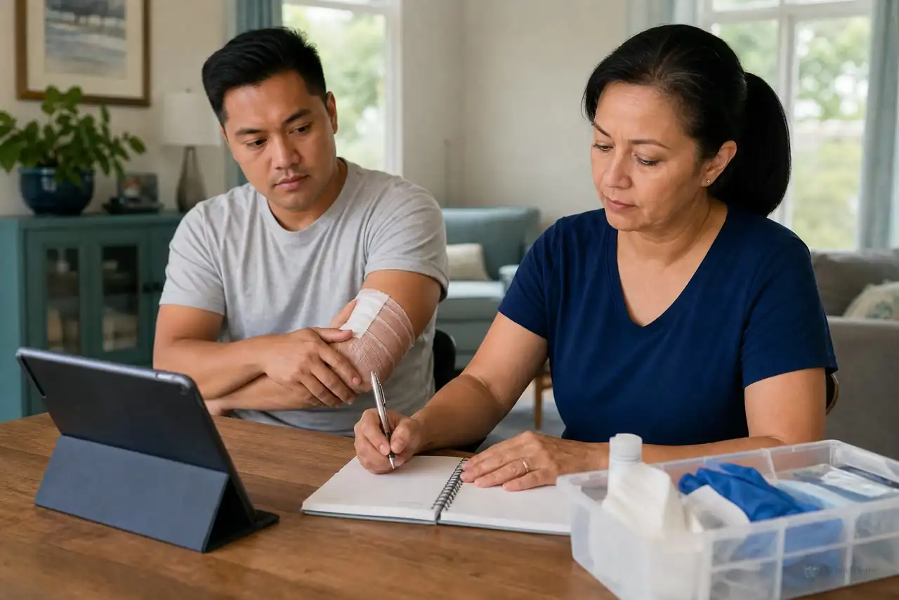 Patient preparing practical notes for nutrition for wound healing