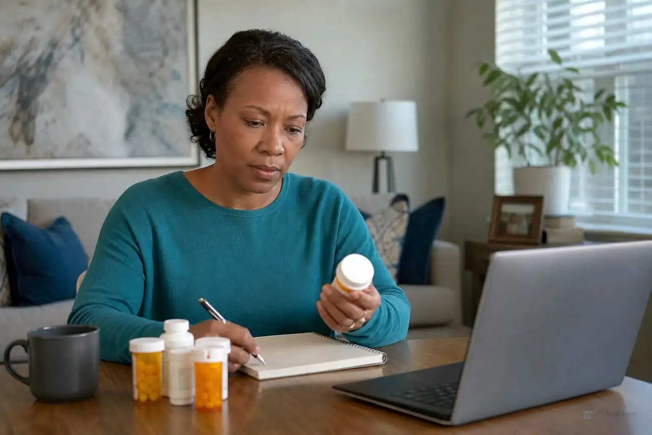 Patient preparing practical notes for statin medicines and muscle symptoms