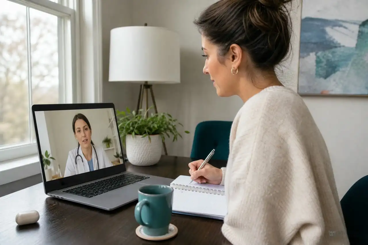 Patient preparing practical notes for telehealth primary care dale city va