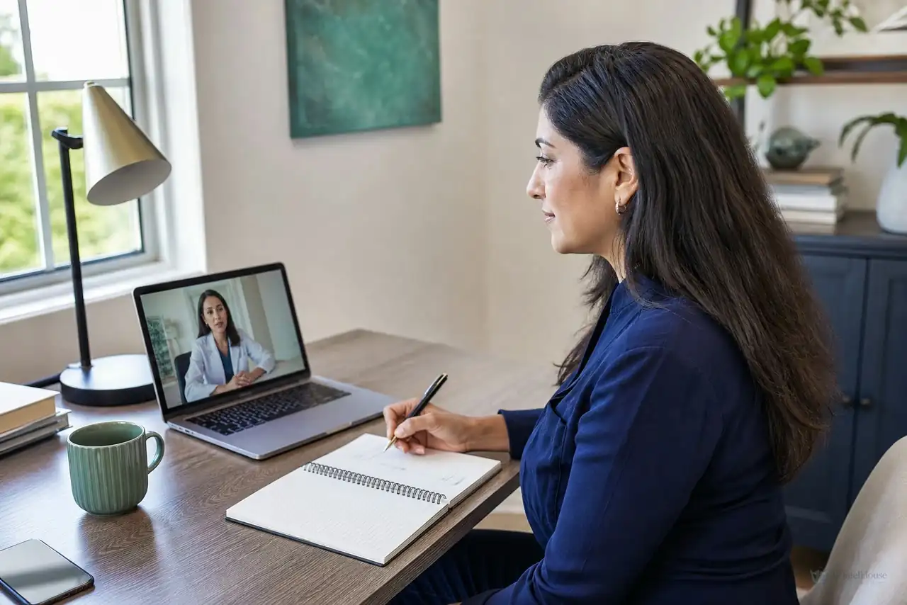 Patient preparing practical notes for telehealth lake ridge va