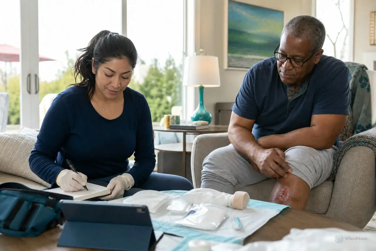 Patient preparing practical notes for venous versus arterial leg ulcers