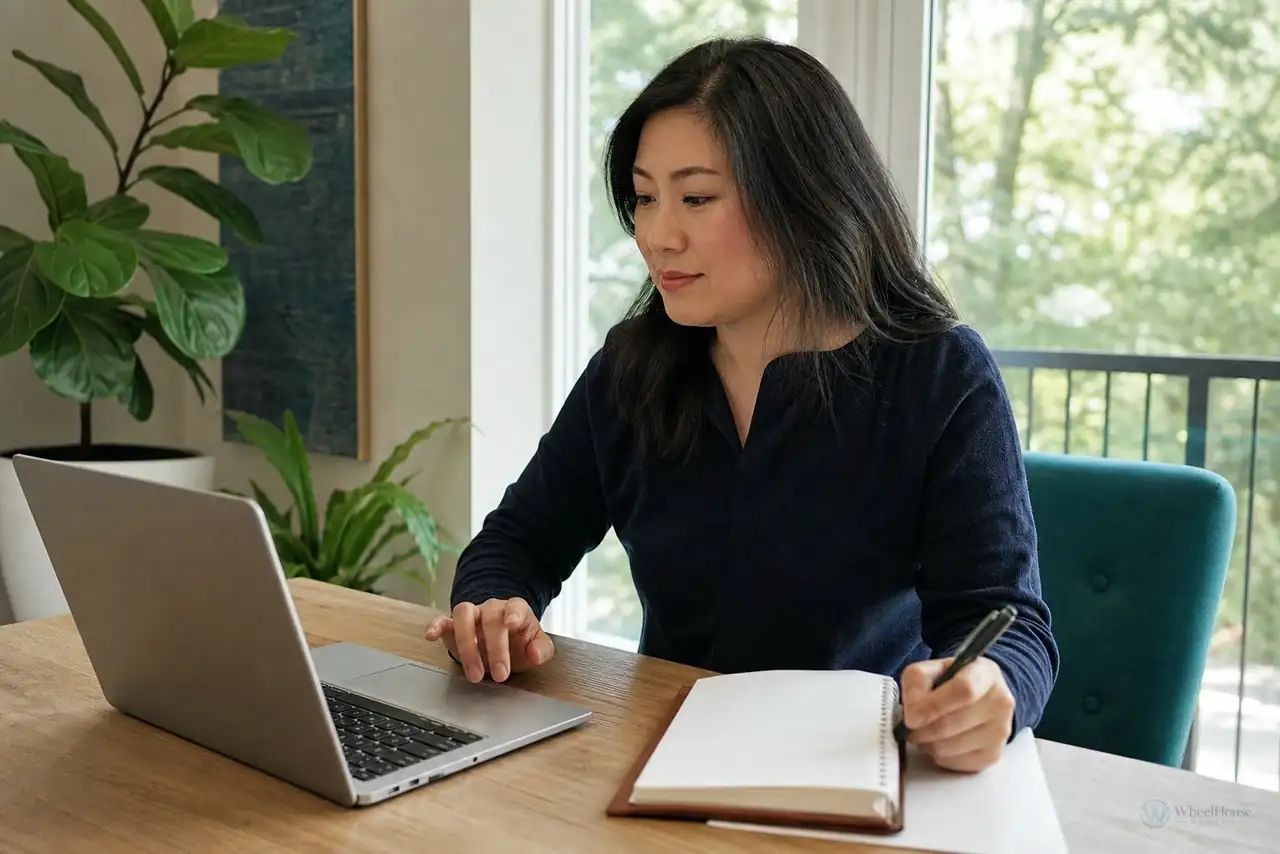 Patient preparing practical notes for telehealth dermatology in Northern Virginia