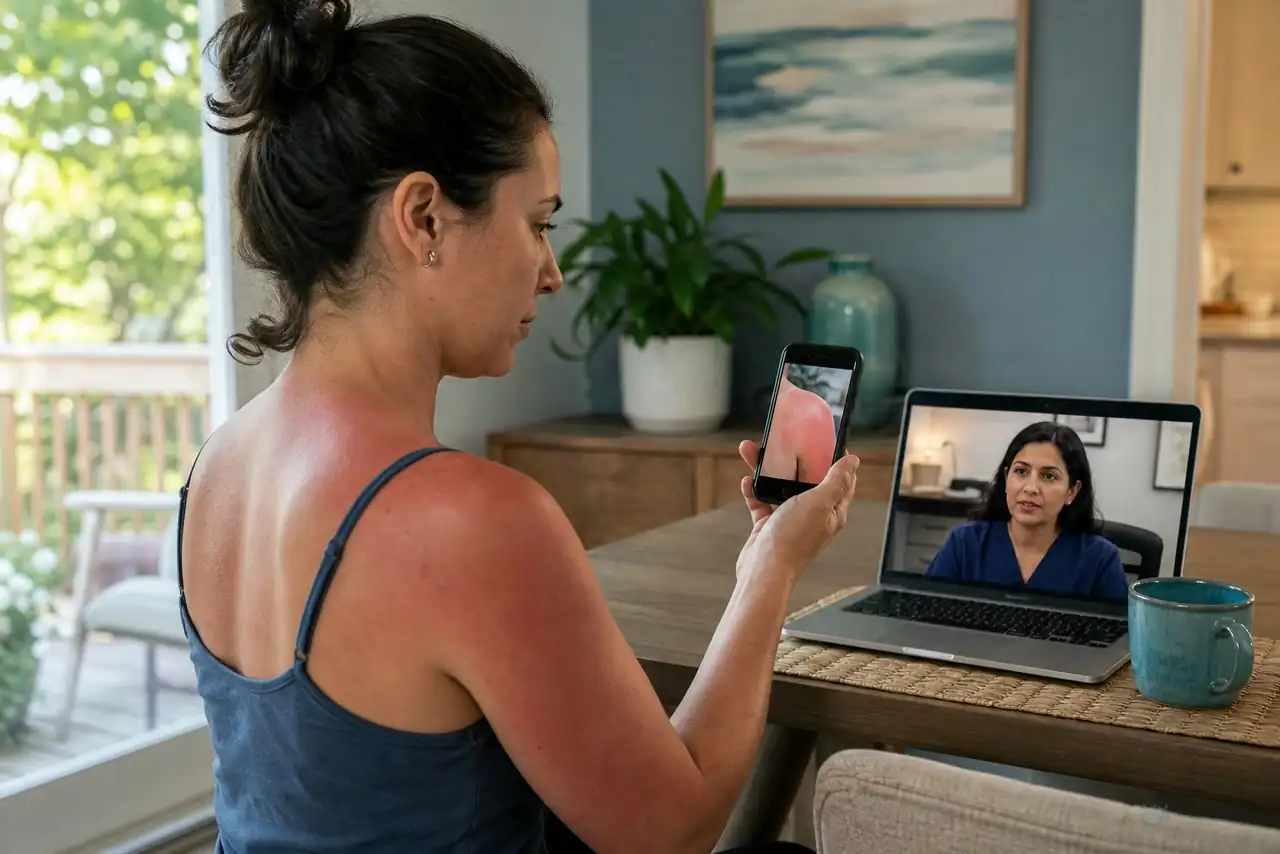 Clinician-guided care planning related to a rash, bite, or sun-exposure skin reaction