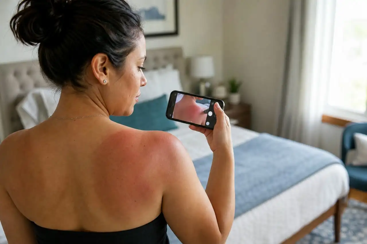 Patient preparing practical notes for a rash, bite, or sun-exposure skin reaction