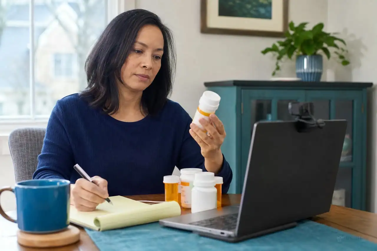 Patient preparing practical notes for choosing an antihistamine