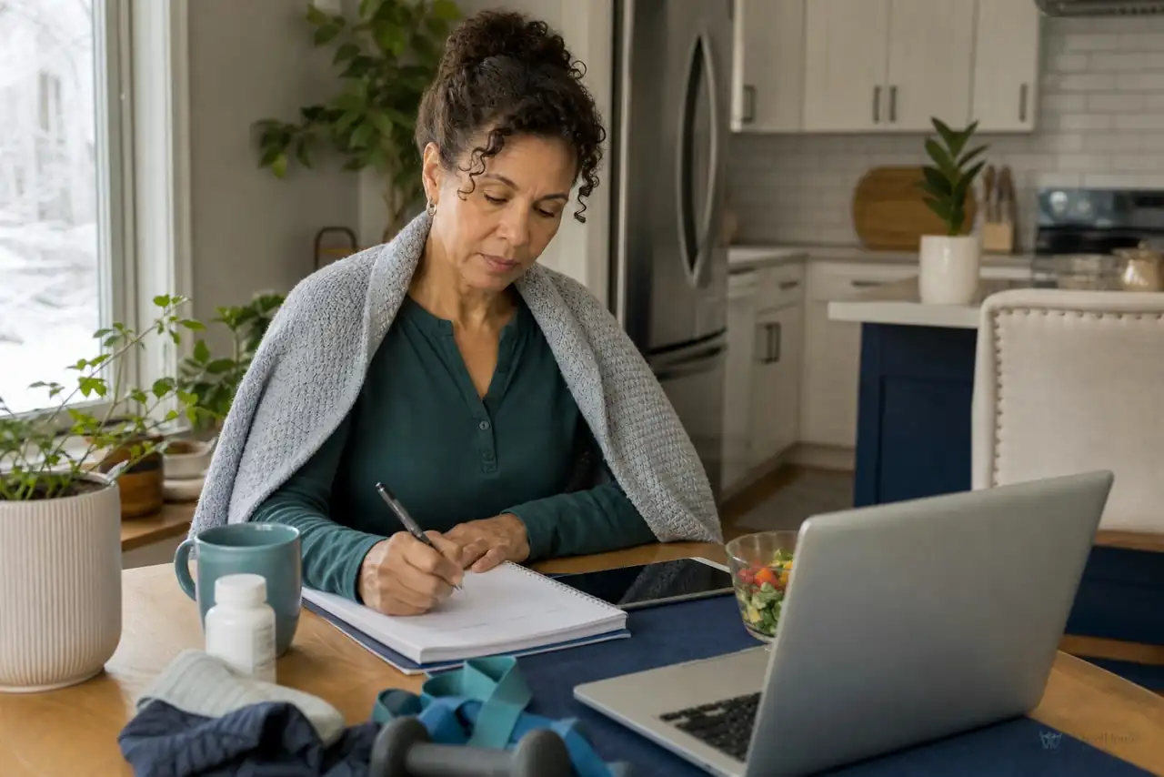 Patient preparing practical notes for joint pain that seems worse in cold weather