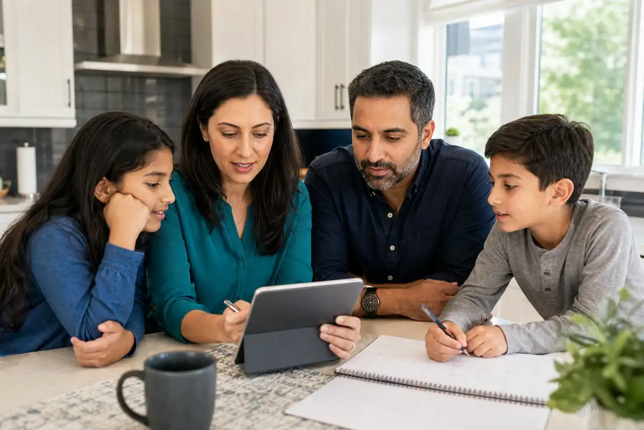 Northern Virginia family reviewing a shared healthcare calendar at home