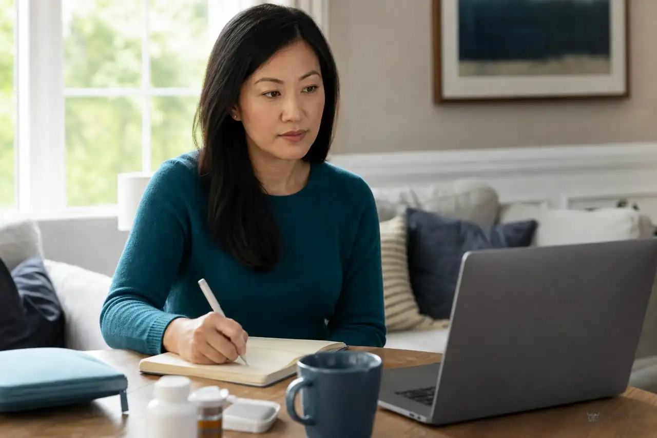 Patient preparing practical notes for telehealth privacy and security